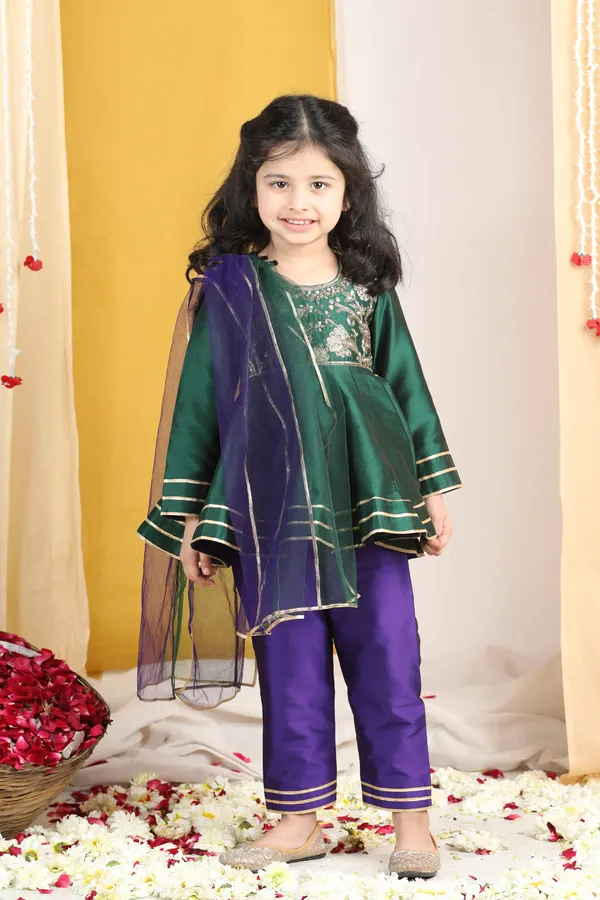 Peplum_Suit_With_Embroidery_On_Yoke_Green_N_Purple