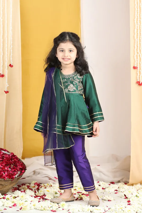 Peplum_Suit_With_Embroidery_On_Yoke_Green_N_Purple