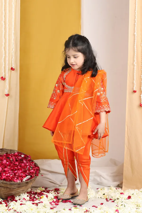 Girl_Peplum_Suit_With_Embroidery_Orange
