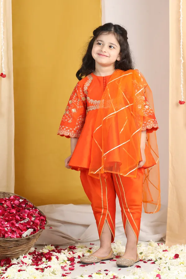 Girl_Peplum_Suit_With_Embroidery_Orange