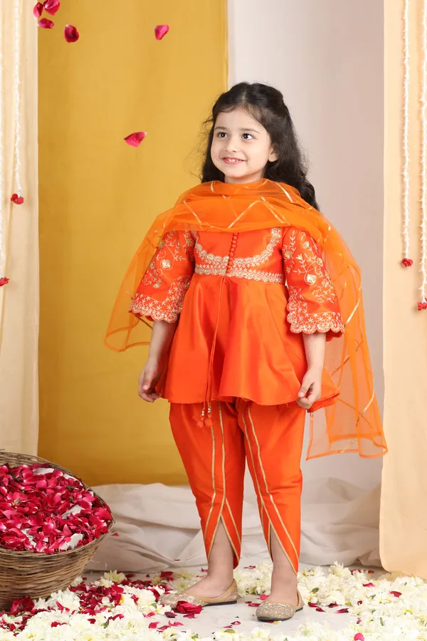 Girl_Peplum_Suit_With_Embroidery_Orange