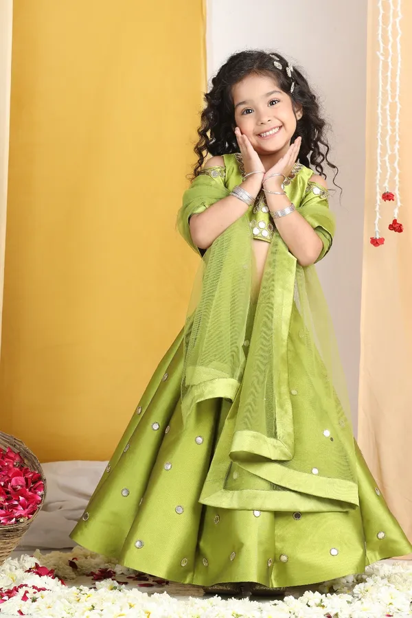 Mirror_Work_Lehenga_N_Blouse_Work_With_Dupatta_Green