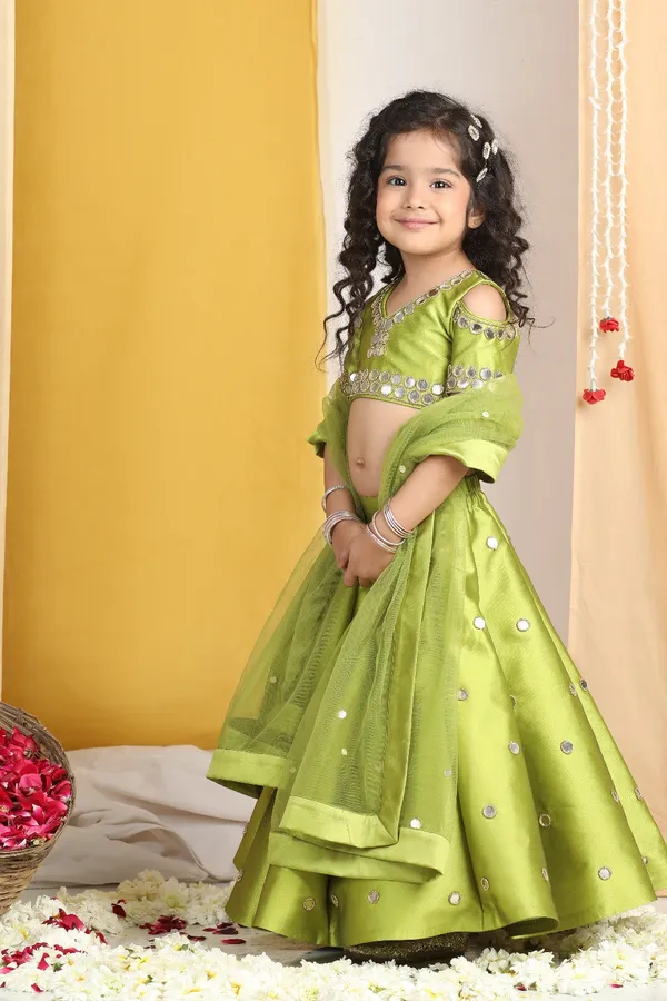 Mirror_Work_Lehenga_N_Blouse_Work_With_Dupatta_Green