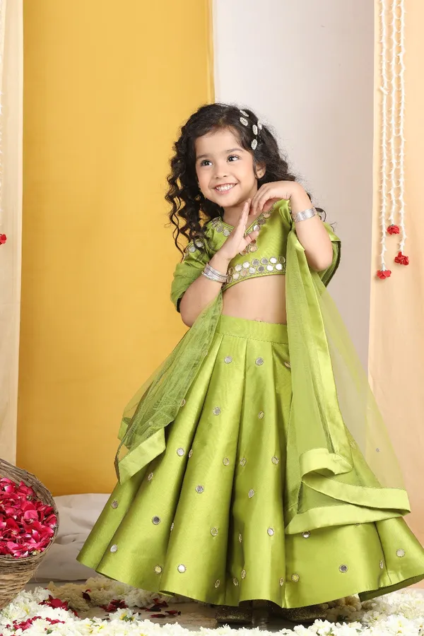 Mirror_Work_Lehenga_N_Blouse_Work_With_Dupatta_Green