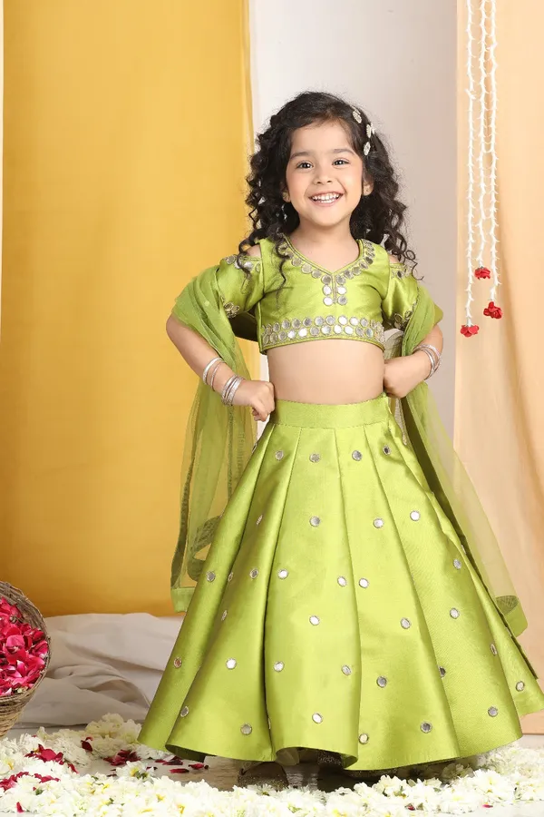 Mirror_Work_Lehenga_N_Blouse_Work_With_Dupatta_Green