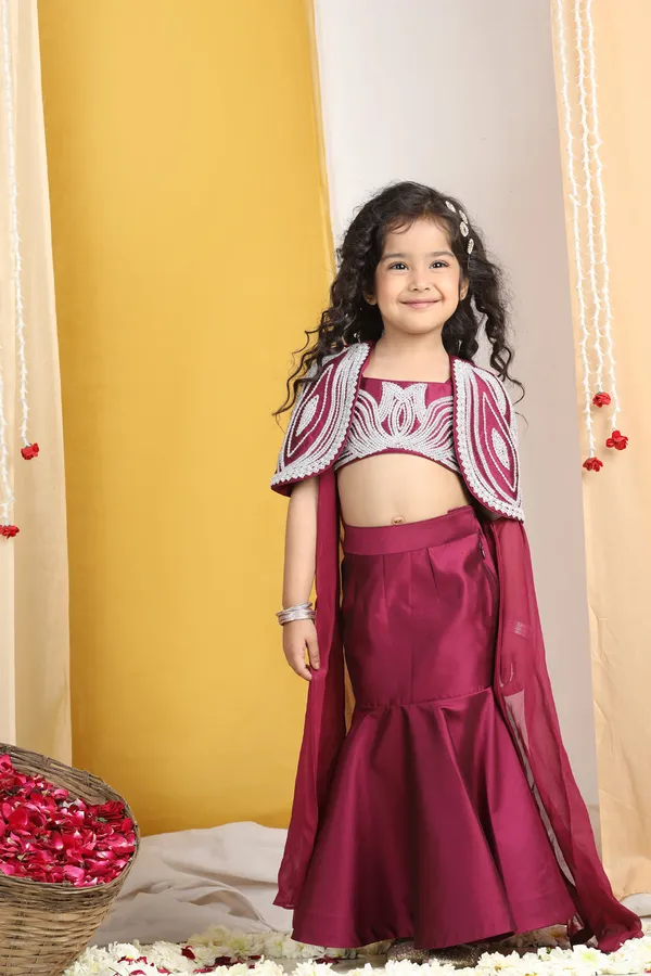 Moti_Hand_Work_On_Cape_N_Blouse_With_Fish_Cut_Lehenga_Maroon