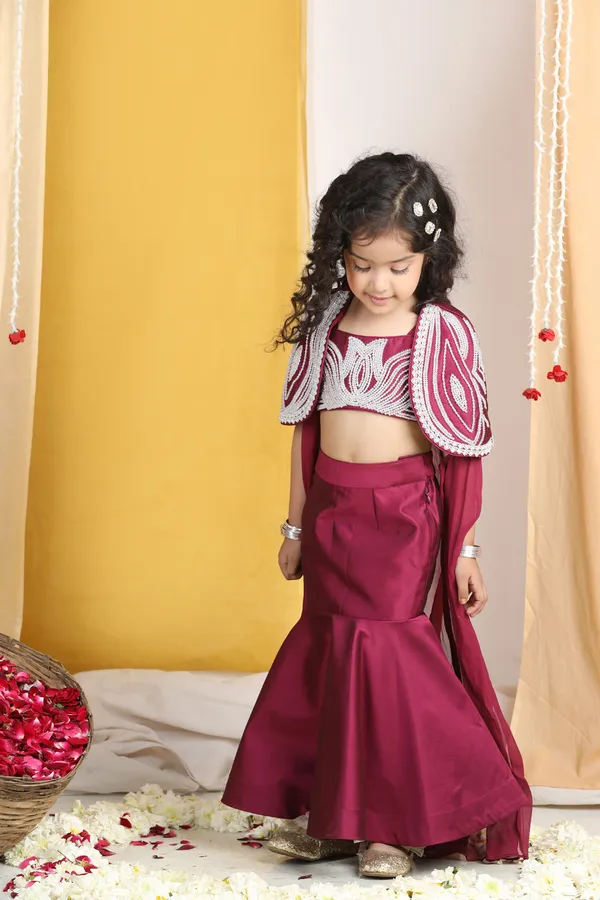Moti_Hand_Work_On_Cape_N_Blouse_With_Fish_Cut_Lehenga_Maroon