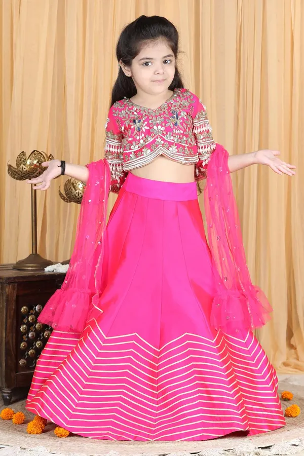 Silk_Lehenga_And_Blouse_With_Gota_Embroidery_Hot_Pink
