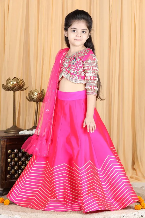 Silk_Lehenga_And_Blouse_With_Gota_Embroidery_Hot_Pink
