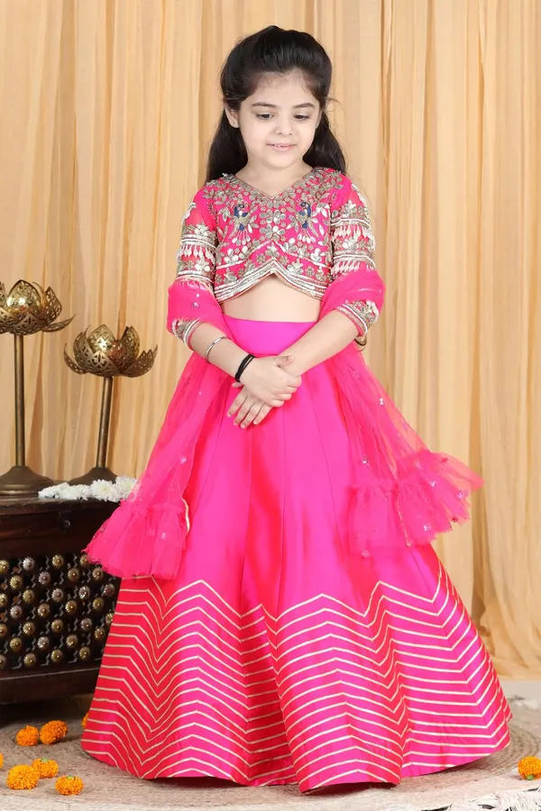 Silk_Lehenga_And_Blouse_With_Gota_Embroidery_Hot_Pink