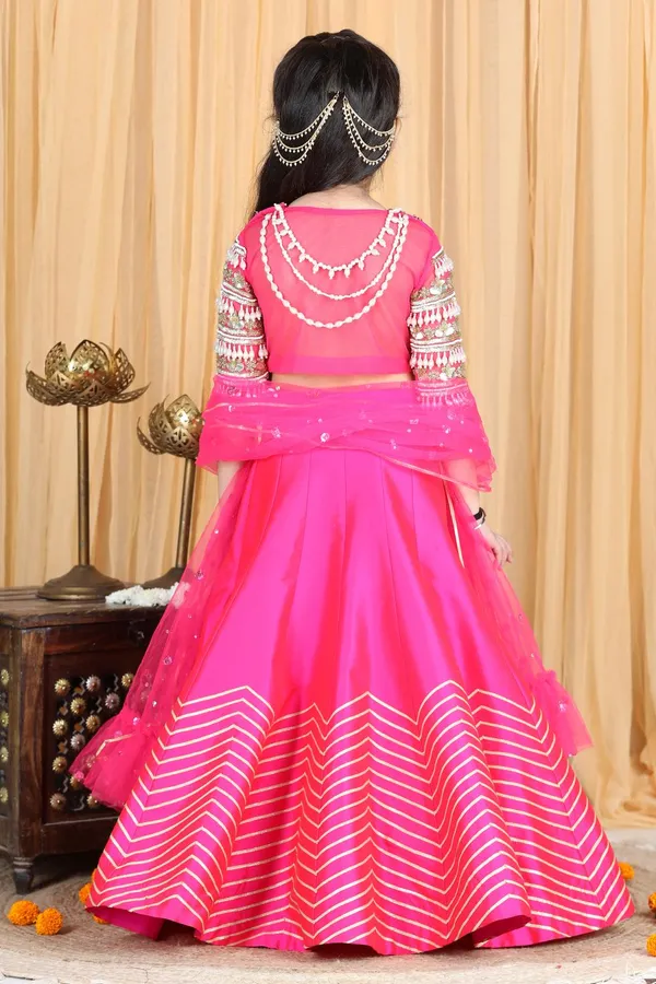 Silk_Lehenga_And_Blouse_With_Gota_Embroidery_Hot_Pink