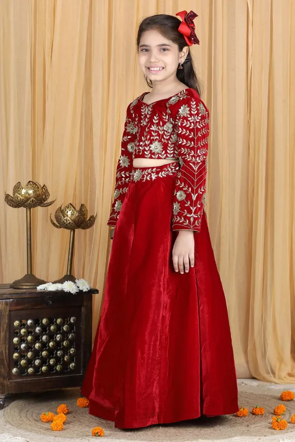 Velvet_Lehenga_With_Embroidery_Maroon