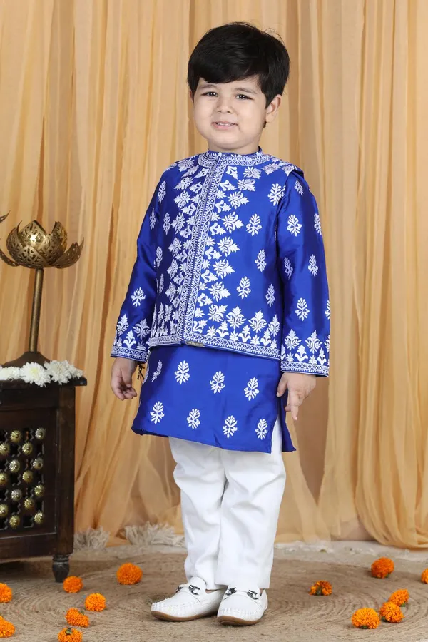 Kurta_Pajama_And_Sleeveless_Jacket_Electric_Blue
