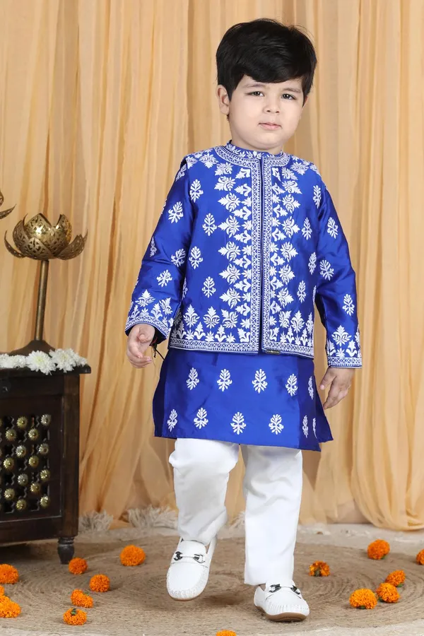 Kurta_Pajama_And_Sleeveless_Jacket_Electric_Blue