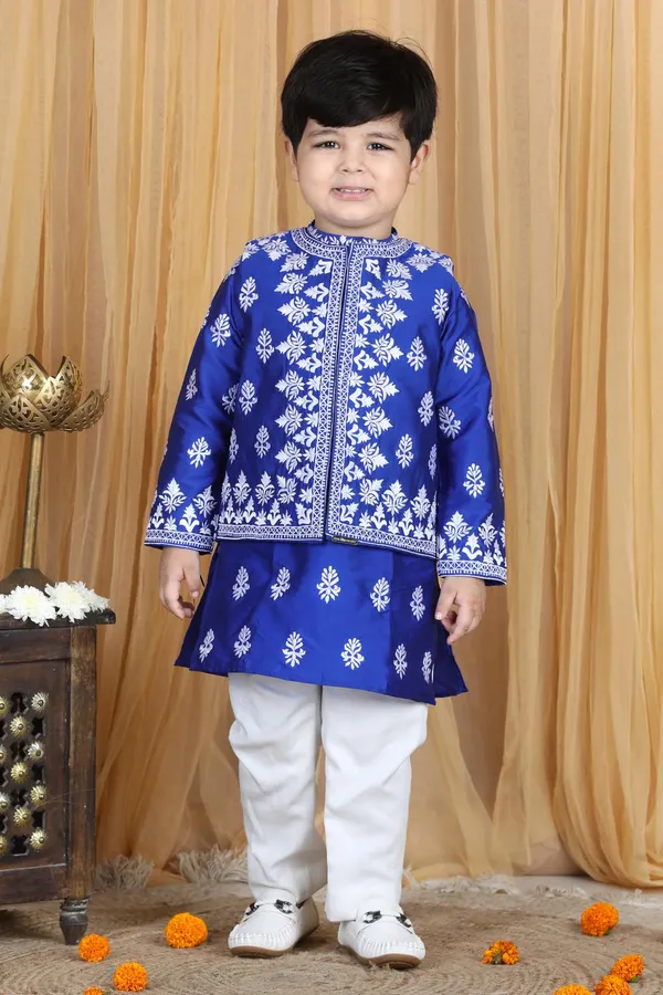 Kurta_Pajama_And_Sleeveless_Jacket_Electric_Blue