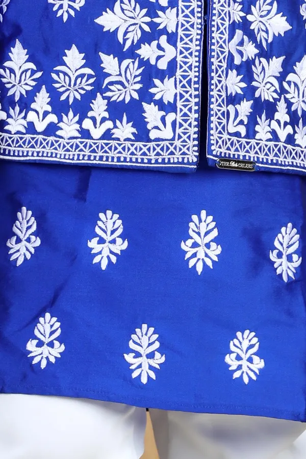 Kurta_Pajama_And_Sleeveless_Jacket_Electric_Blue