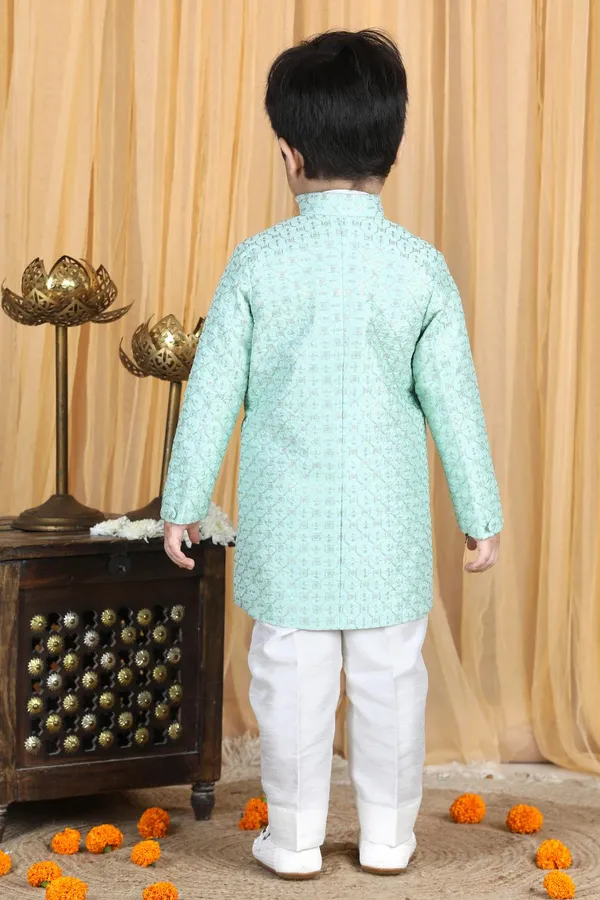 Sherwani_With_Slim_Fit_Pajama_Sea_Green