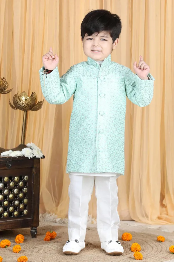 Sherwani_With_Slim_Fit_Pajama_Sea_Green