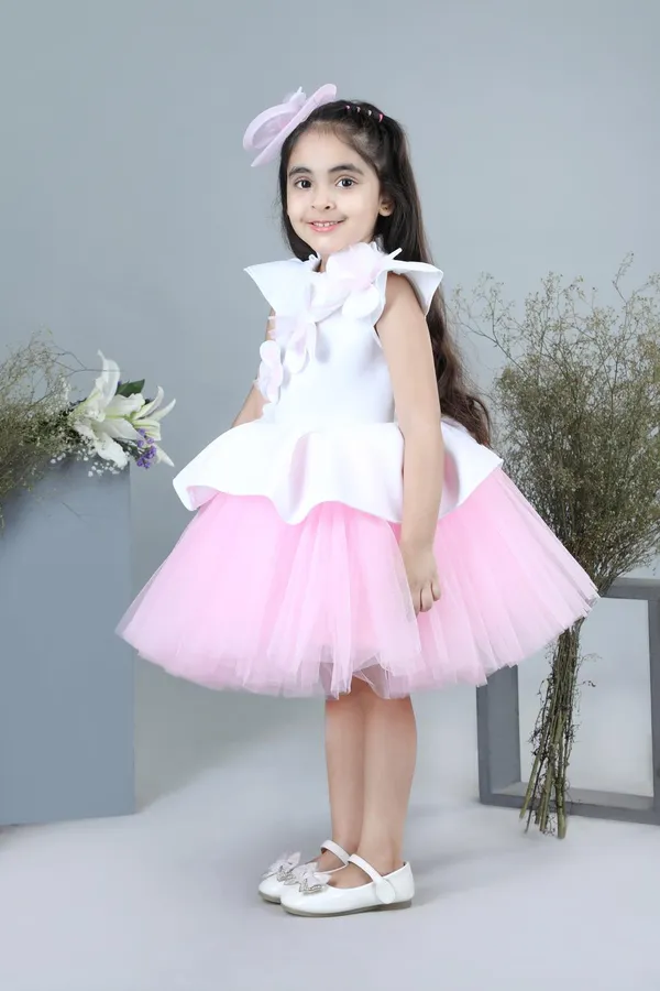 White_Dress_With_3d_Flowers_White
