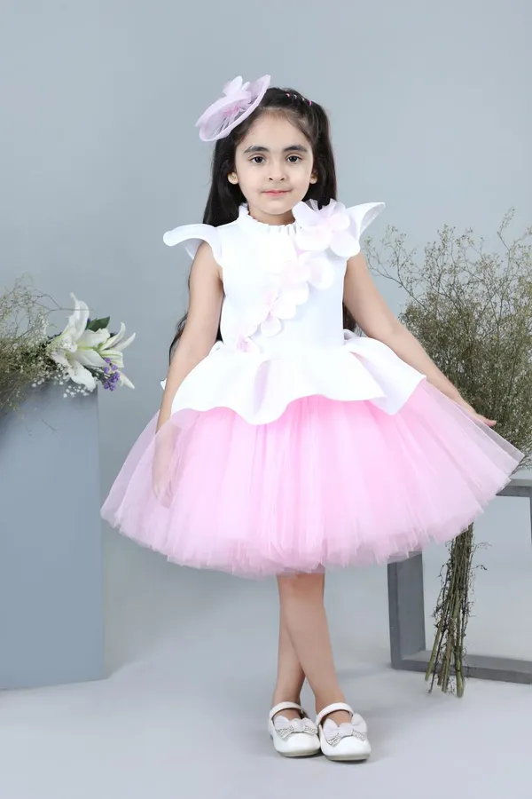 White_Dress_With_3d_Flowers_White