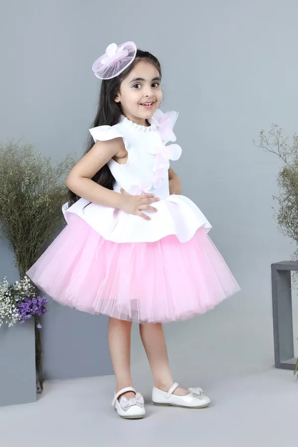 White_Dress_With_3d_Flowers_White
