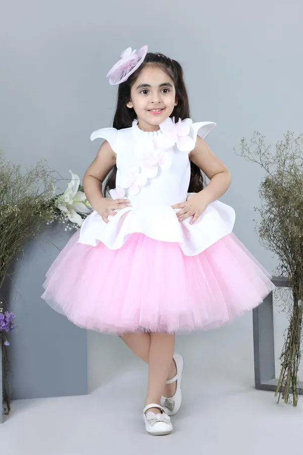 White_Dress_With_3d_Flowers_White
