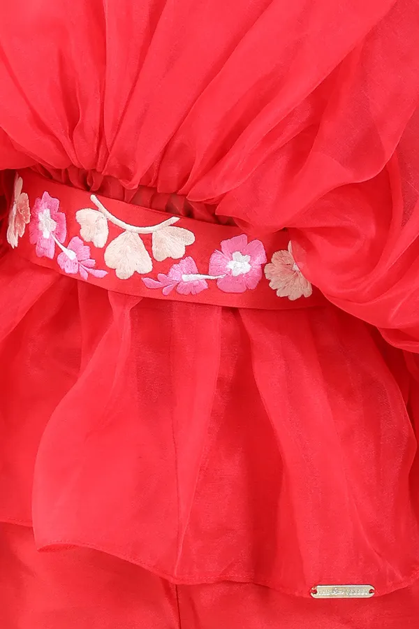 Stylish_Pleated_Red_Top_And_Embriodered_Palazzo_With_Detachable_Belt_Red