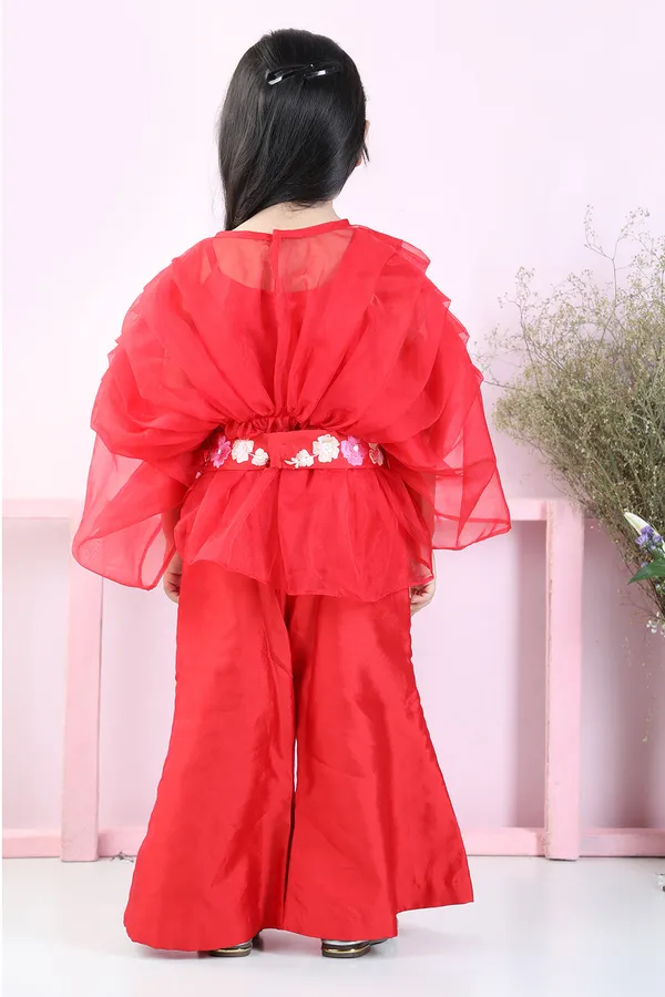 Stylish_Pleated_Red_Top_And_Embriodered_Palazzo_With_Detachable_Belt_Red