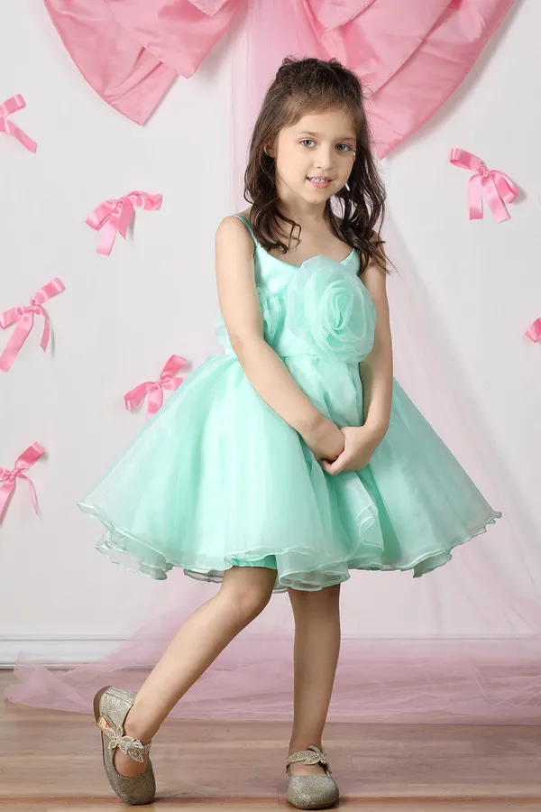 Green_Net_Dress_With_3d_Flowers_And_Flare_Green