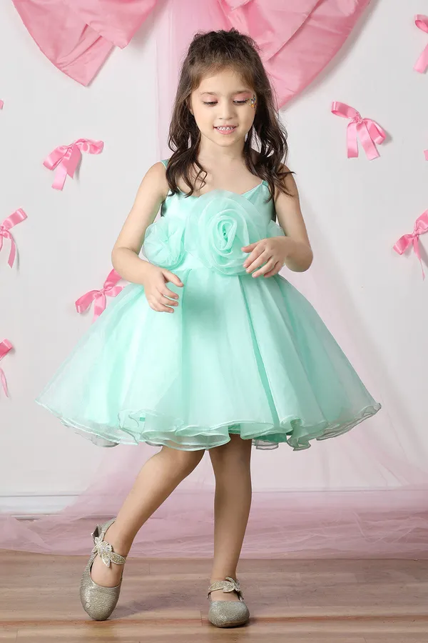 Green_Net_Dress_With_3d_Flowers_And_Flare_Green
