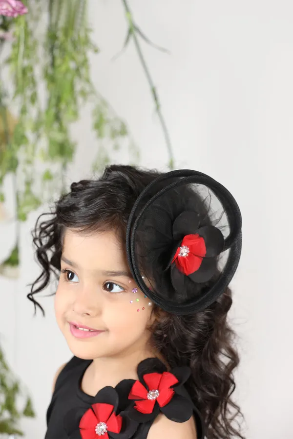 Black_N_Red_Dress_With_3d_Flowers_And_Net_Detailing_Black_N_Red