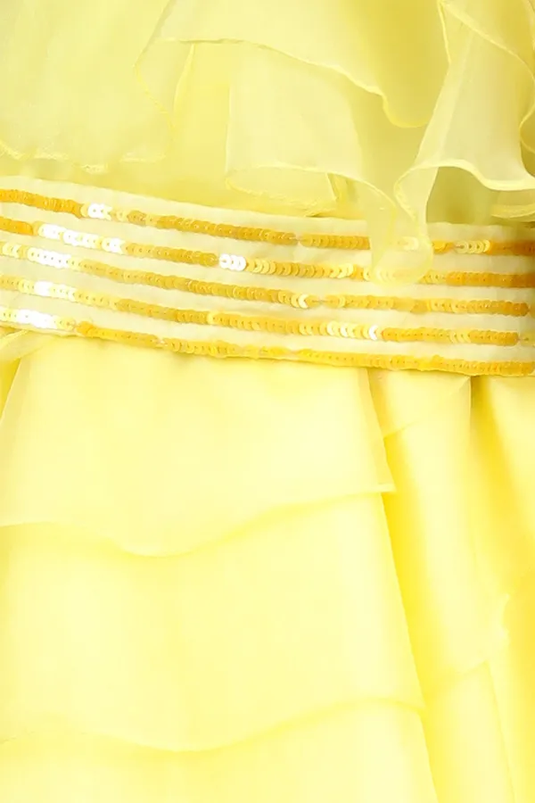 Yellow_Off_Shoulder_Dress_With_Layers_And_Embroiderded_Belt_Yellow