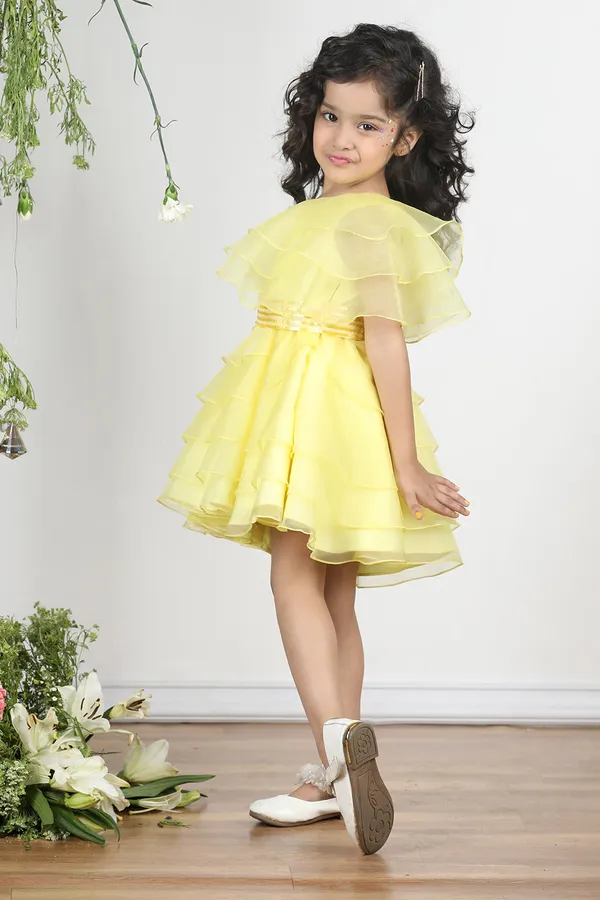 Yellow_Off_Shoulder_Dress_With_Layers_And_Embroiderded_Belt_Yellow
