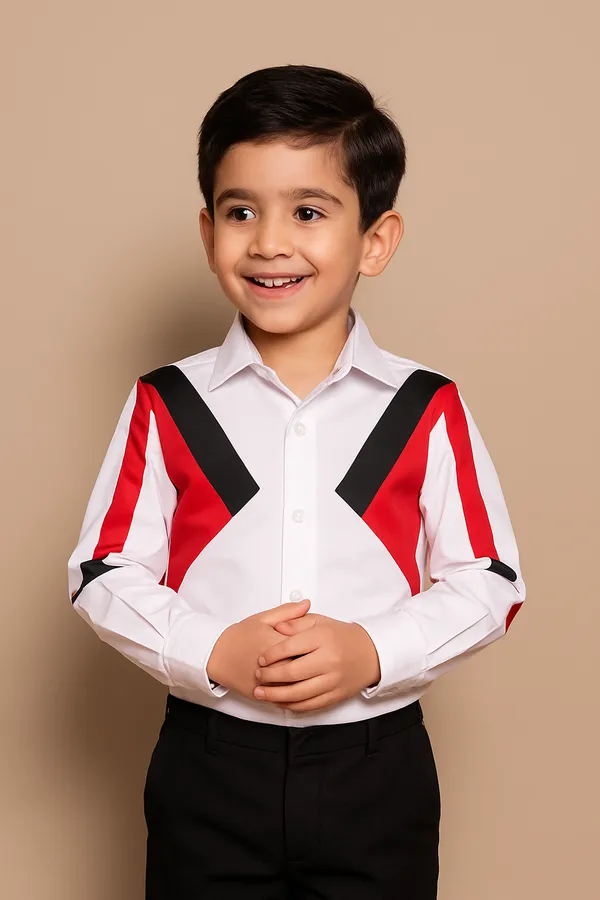 White_And_Red_Cotton_Shirt_With_Color_Block_White_And_Red