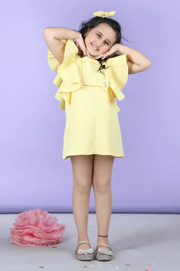 A_Line_Dress_Embllished_With_Wavy_Flaps_Yellow