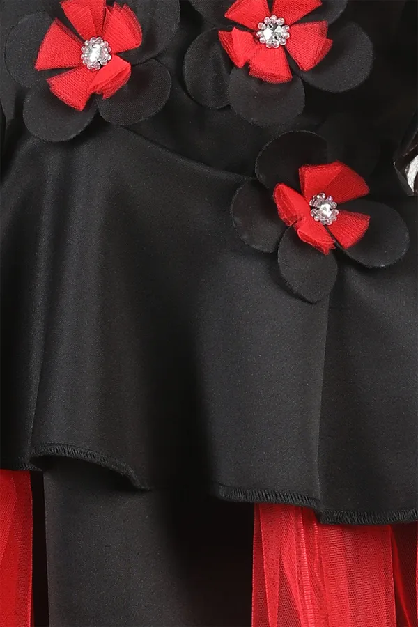 Black_N_Red_Dress_With_3d_Flowers_And_Net_Detailing_Black_N_Red