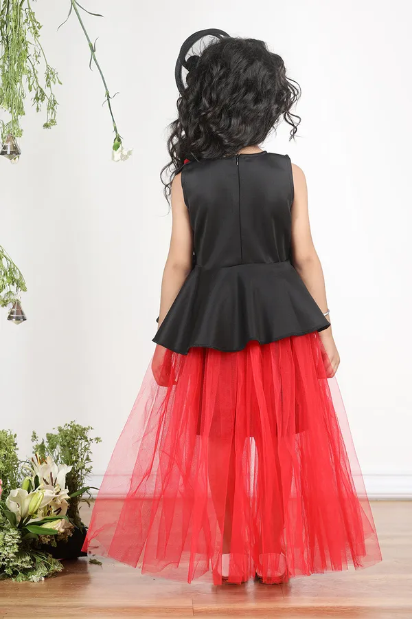 Black_N_Red_Dress_With_3d_Flowers_And_Net_Detailing_Black_N_Red