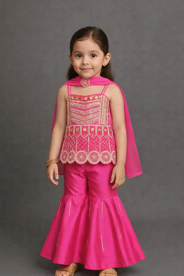 Pink_Embroided_Kurti_With_Sharara_Pink