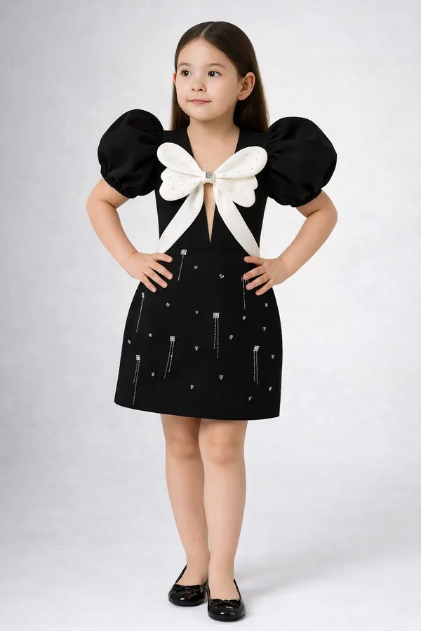 Black_Dress_With_Bow_Detailing_And_Stone_Work_Black