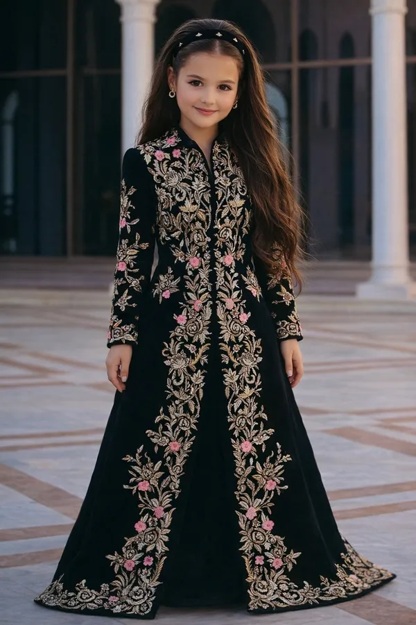 Cape_Dress_With_Thread_And_Sequence_Embroidery_Black