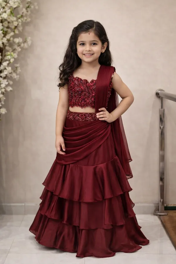Hand_Embroidered_Blouse_With_Layered_Skirt_N_Attach_Drape_Duppatta_Maroon