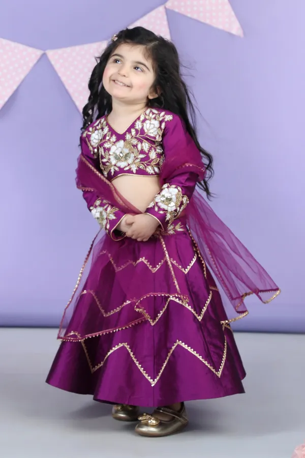 Heavy_Embroidered_Blouse_With_Gota_Lines_Lehenga_And_Chunni_Purple