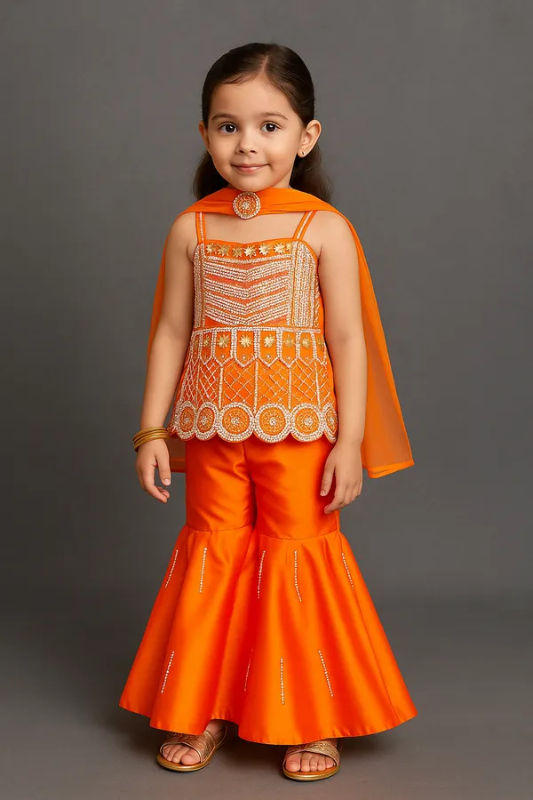 Orange_Embroided_Kurti_With_Sharara_Orange