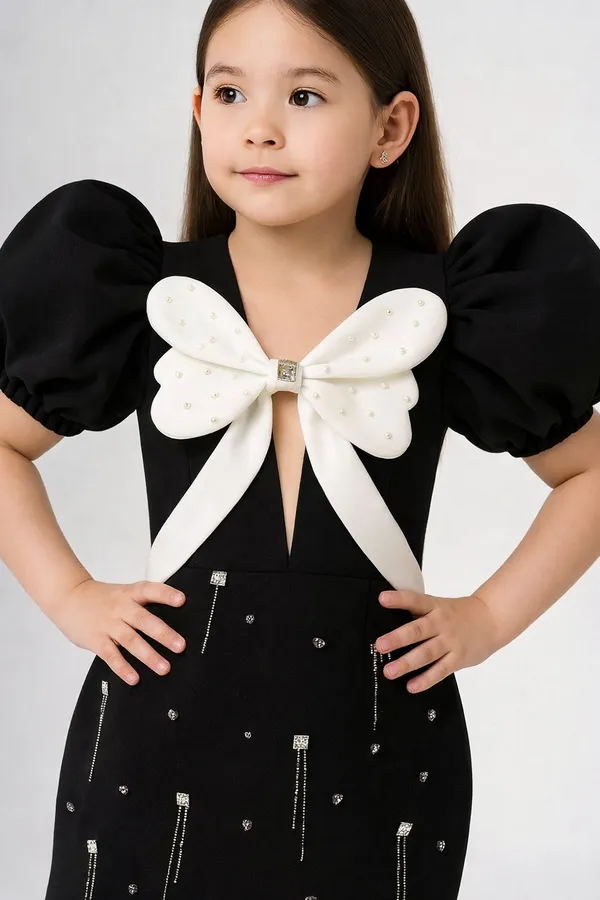 Black_Dress_With_Bow_Detailing_And_Stone_Work_Black