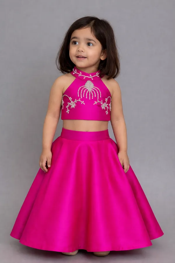 Flared_Lehenga_With_Halter_Hand_Embroidered_Blouse_Pink