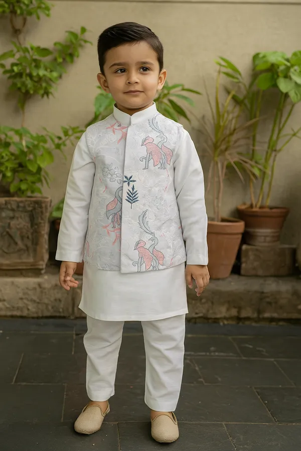 Kurta_Pajama_With_Front_Open_Sleeveless_Jacket_White