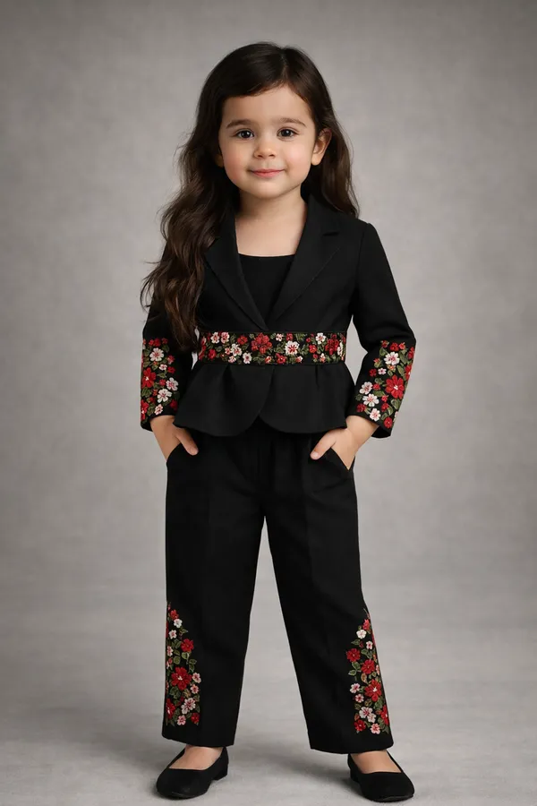 Thread_Embroidery_Three_Piece_Set_With_Belt_Black