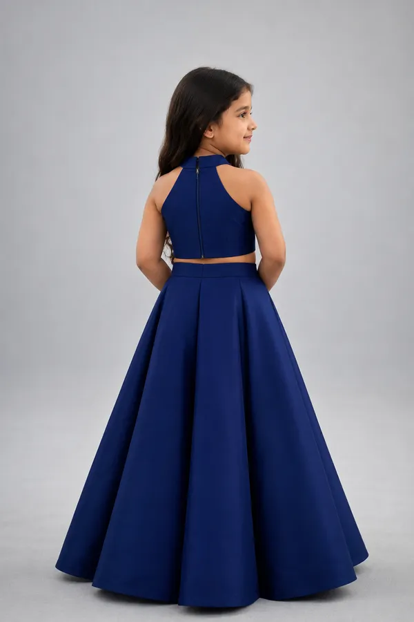 Flared_Lehenga_With_Halter_Blouse_And_Hand_Embroidery_Royal_Blue