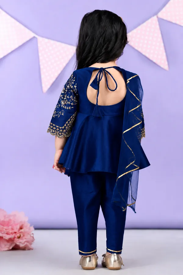 Potli_Button_Detailing_Front_Open_Kurti_With_Net_Detailing_Royal_Blue