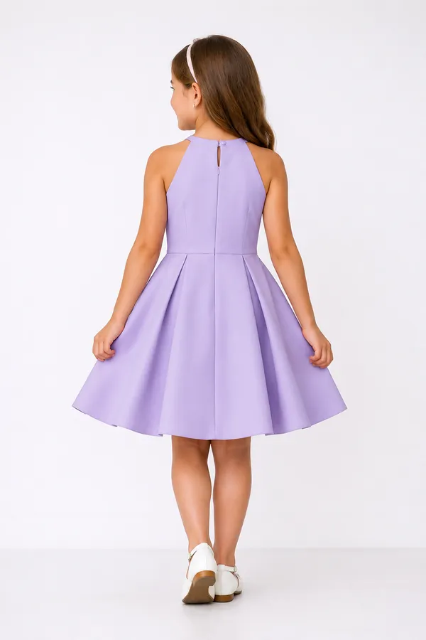 Knee_Length_Dress_With_3d_Flower_Lilac